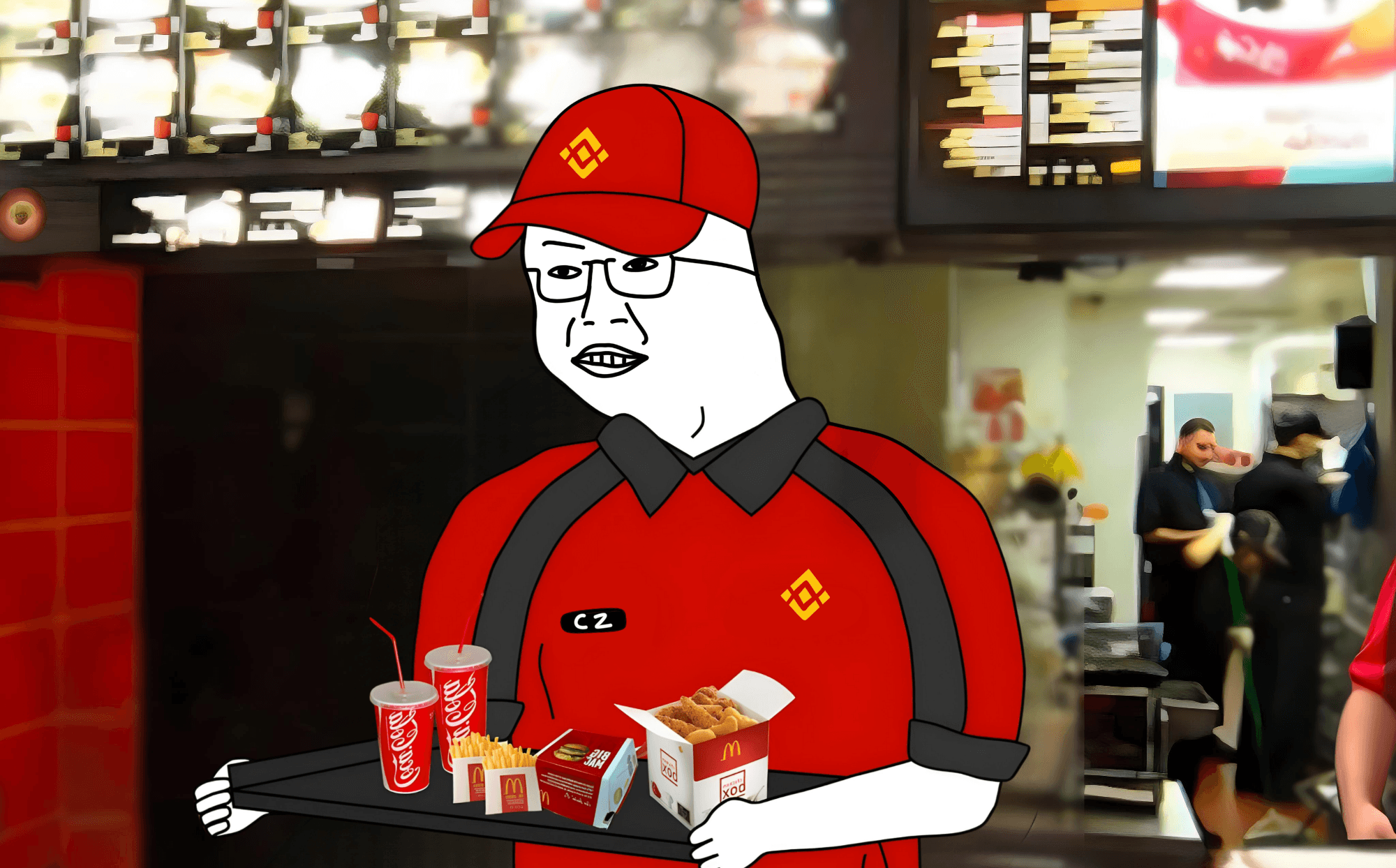 McDonald's attendant with crypto tattoos - CZ meme